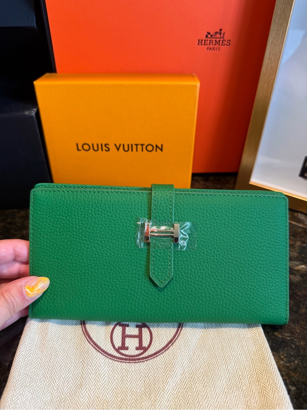 H Green Togo Leather Continental Wallet